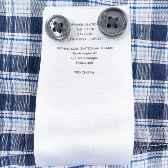 NWOT Michael Kors Slim Fit Button-Up Men's Medium Blue White Plaid - Picture 8 of 8